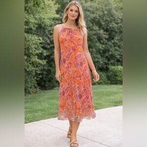 Jonathan Martin Orange Paisley Silk Slip Dress